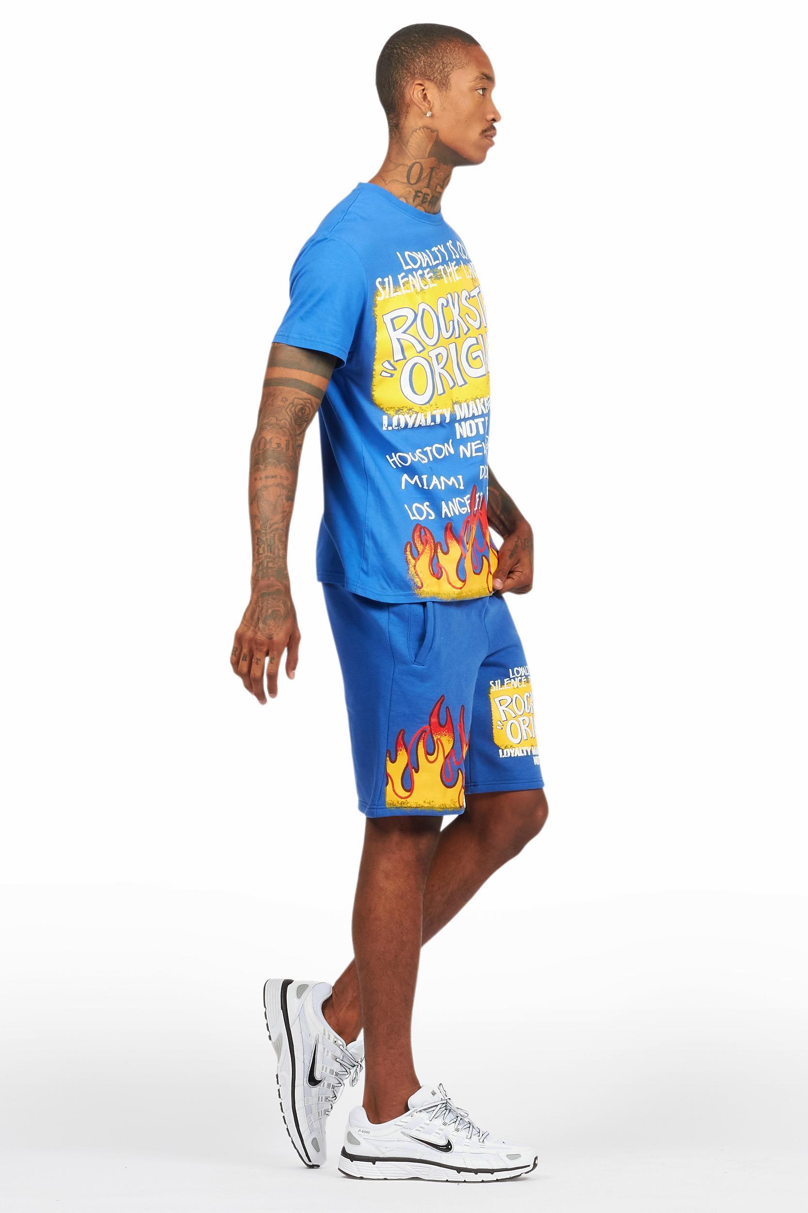 Beno Royal Blue Graphic T-Shirt Short Set Male Product Image