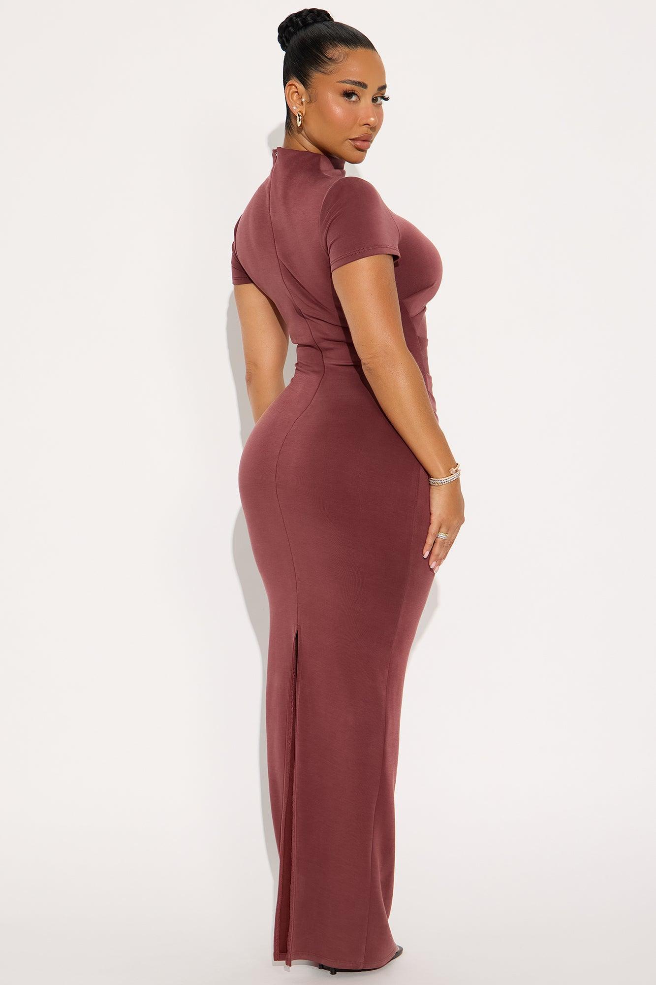 Belle Mock Neck Maxi Dress - Burgundy Product Image