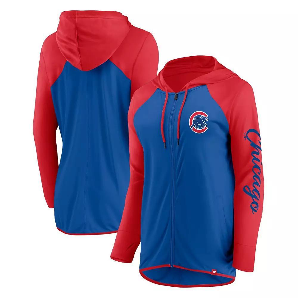 Women's Fanatics Royal/Red Chicago Cubs Script Sleeve Full-Zip Hoodie, Size: Medium, Blue Product Image