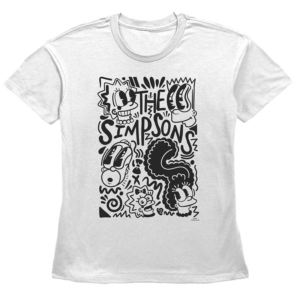 Women's The Simpsons Pop Art Family Basic Fit Graphic Tee, Girl's, Size: Large, White Product Image