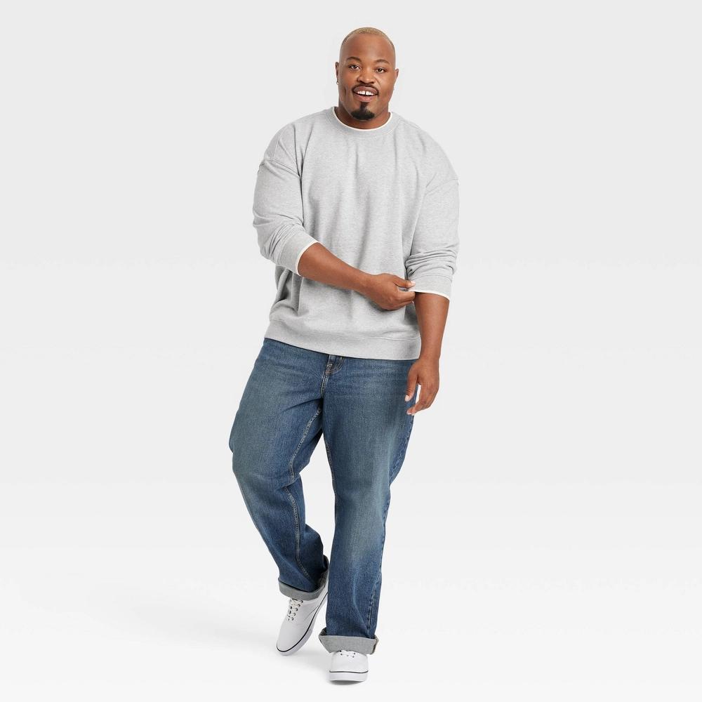 Mens Big & Tall French Terry Pullover Sweatshirt - Goodfellow & Co Heathered 3XLT: Relaxed Fit, Ribbed Cuffs, Crew Neck Product Image