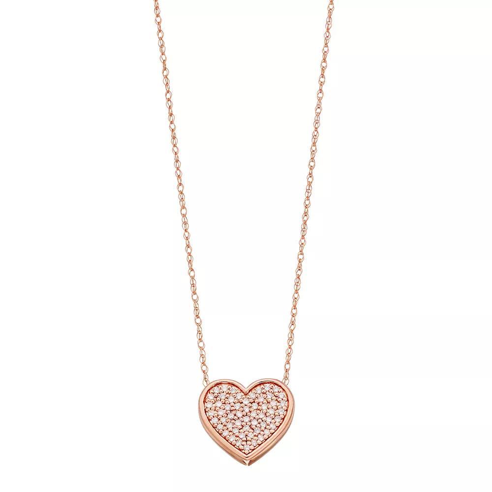 10k Rose Gold 1/5 Carat T.W. Diamond Heart Pendant, Women's, Size: 18", 10k Pink Product Image