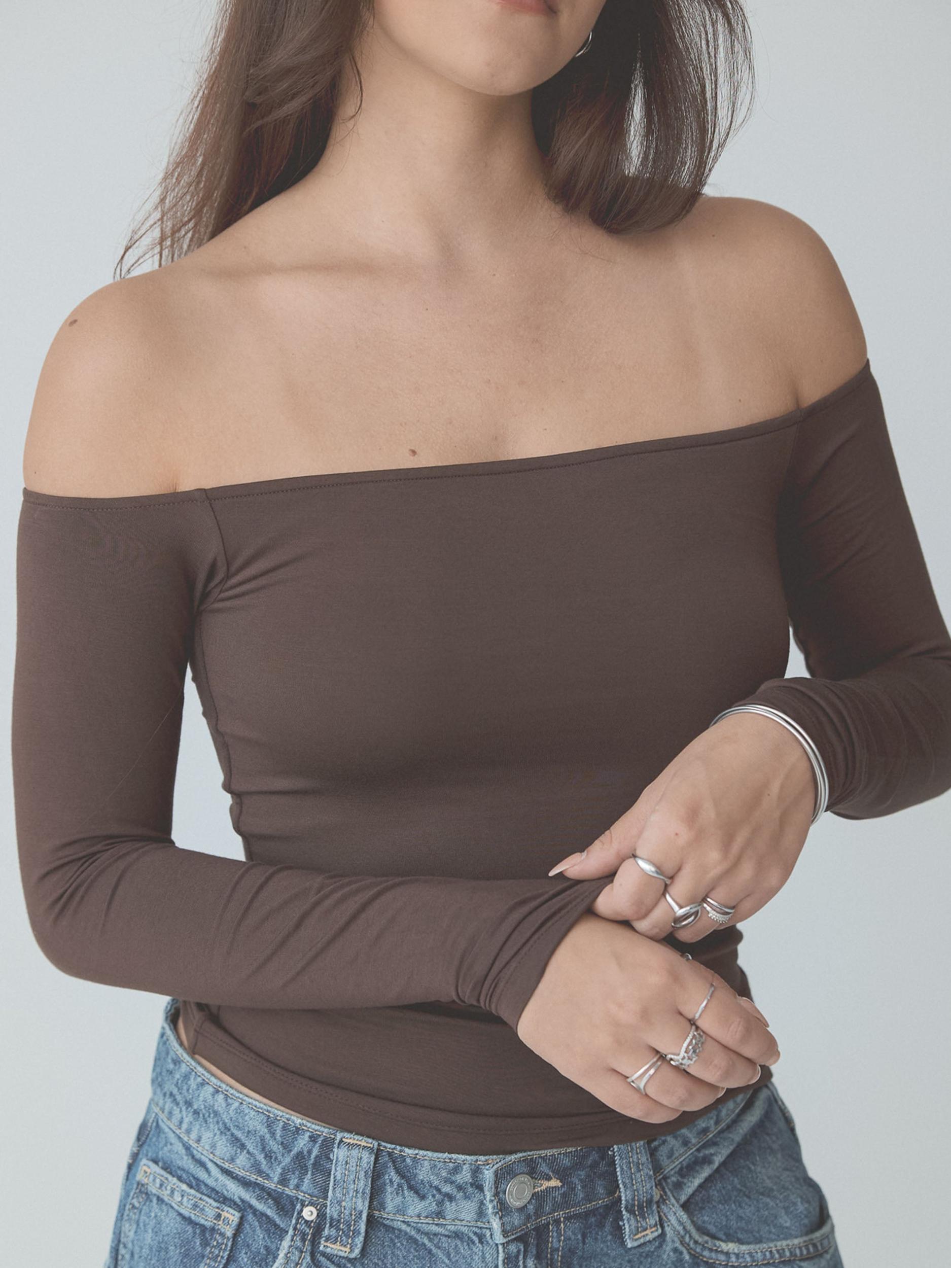 Solid Off The Shoulder Braless Long Sleeve Product Image