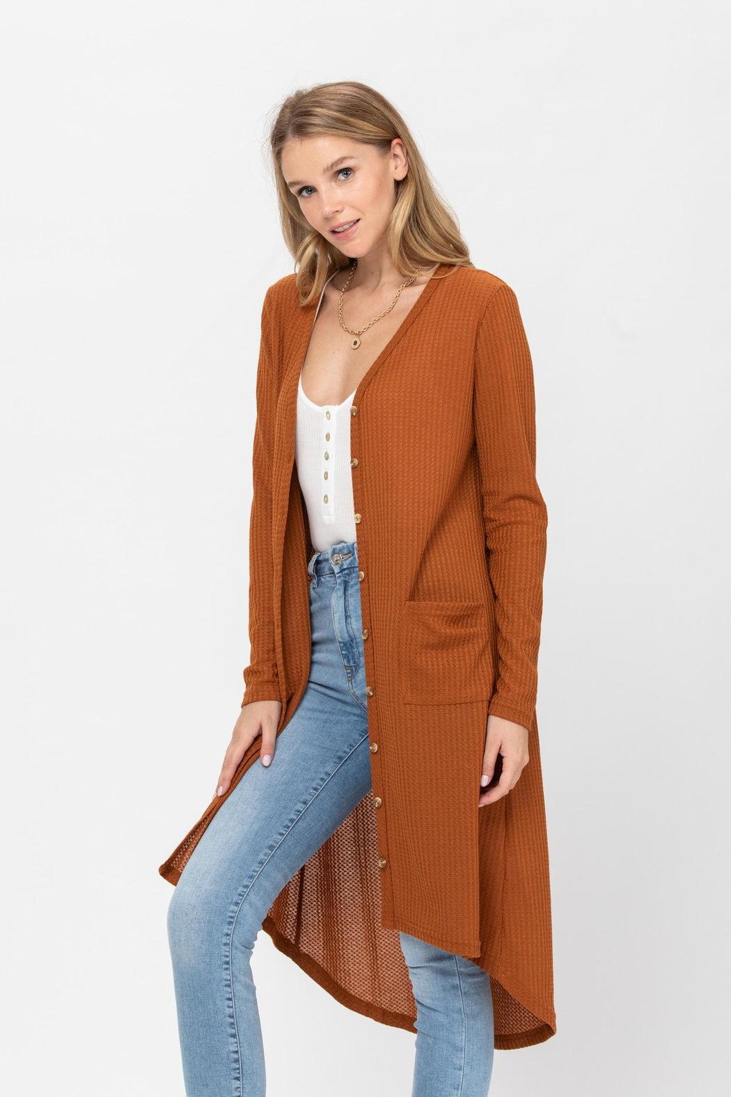 Button Down Solid Color Knit Cardigans With Pockets Product Image