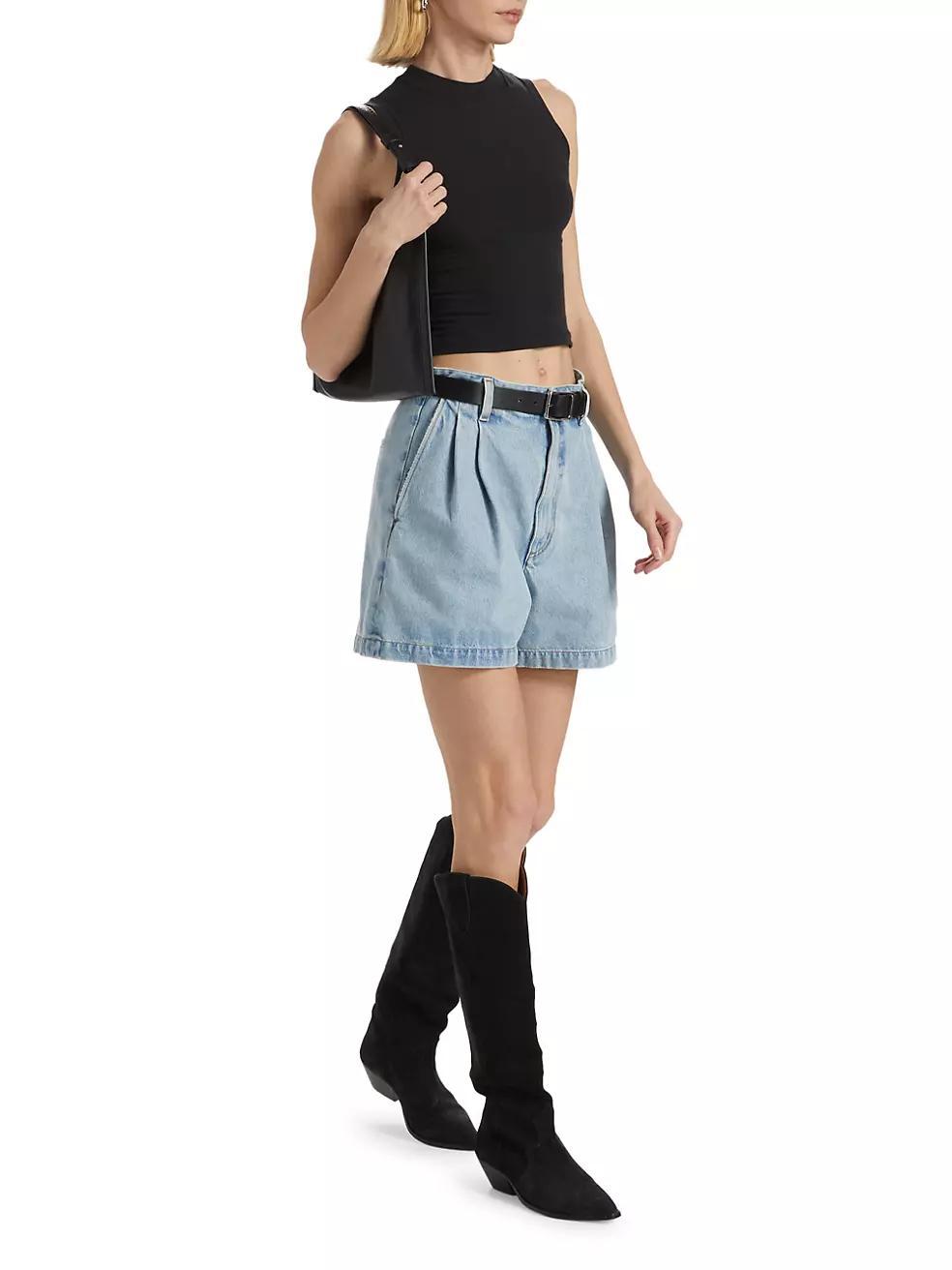 Becker Pleated Denim Shorts Product Image