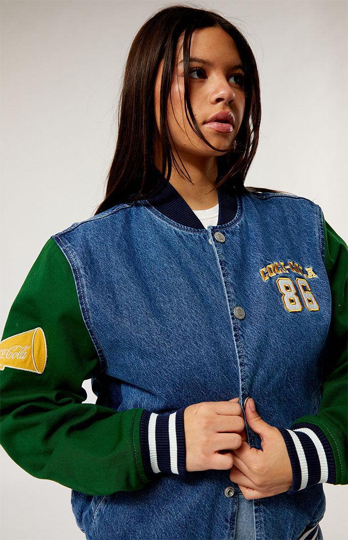 Coca-Cola Women's By PacSun Cheer Varsity Jacket in Green/Blue - Product Image