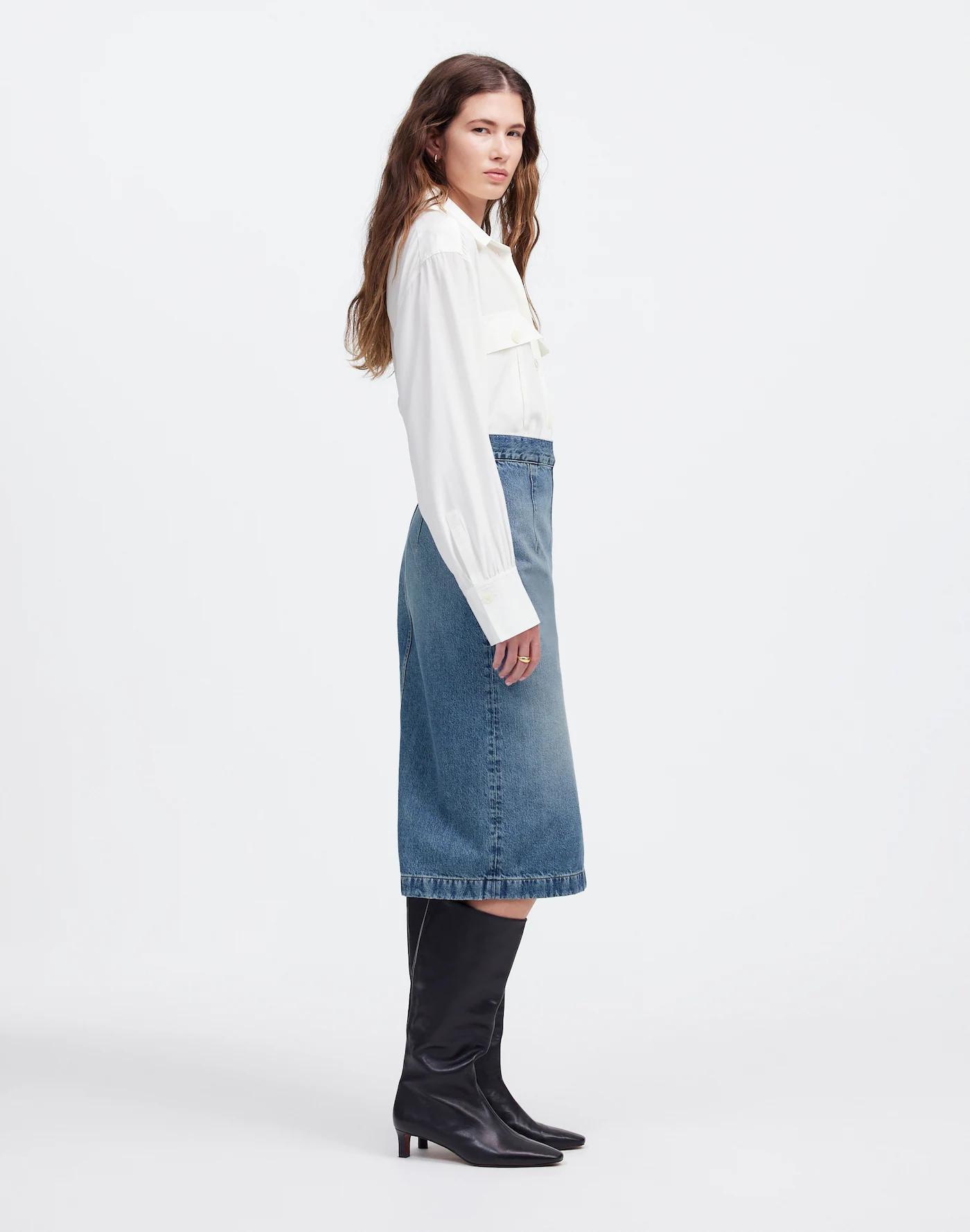 Denim Midi Pencil Skirt in Billings Wash Product Image