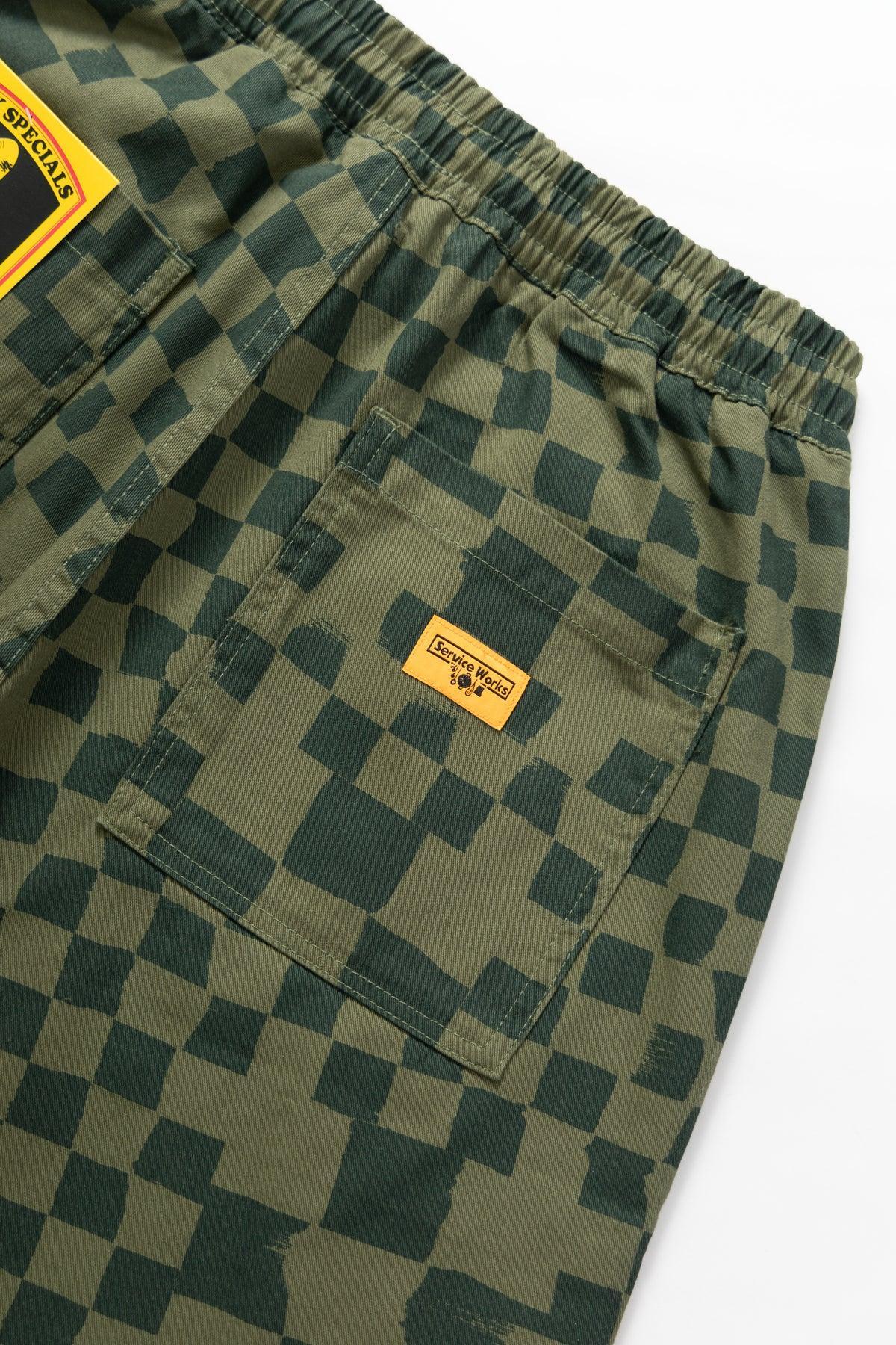 Printed Chef Shorts - Olive Checker Product Image