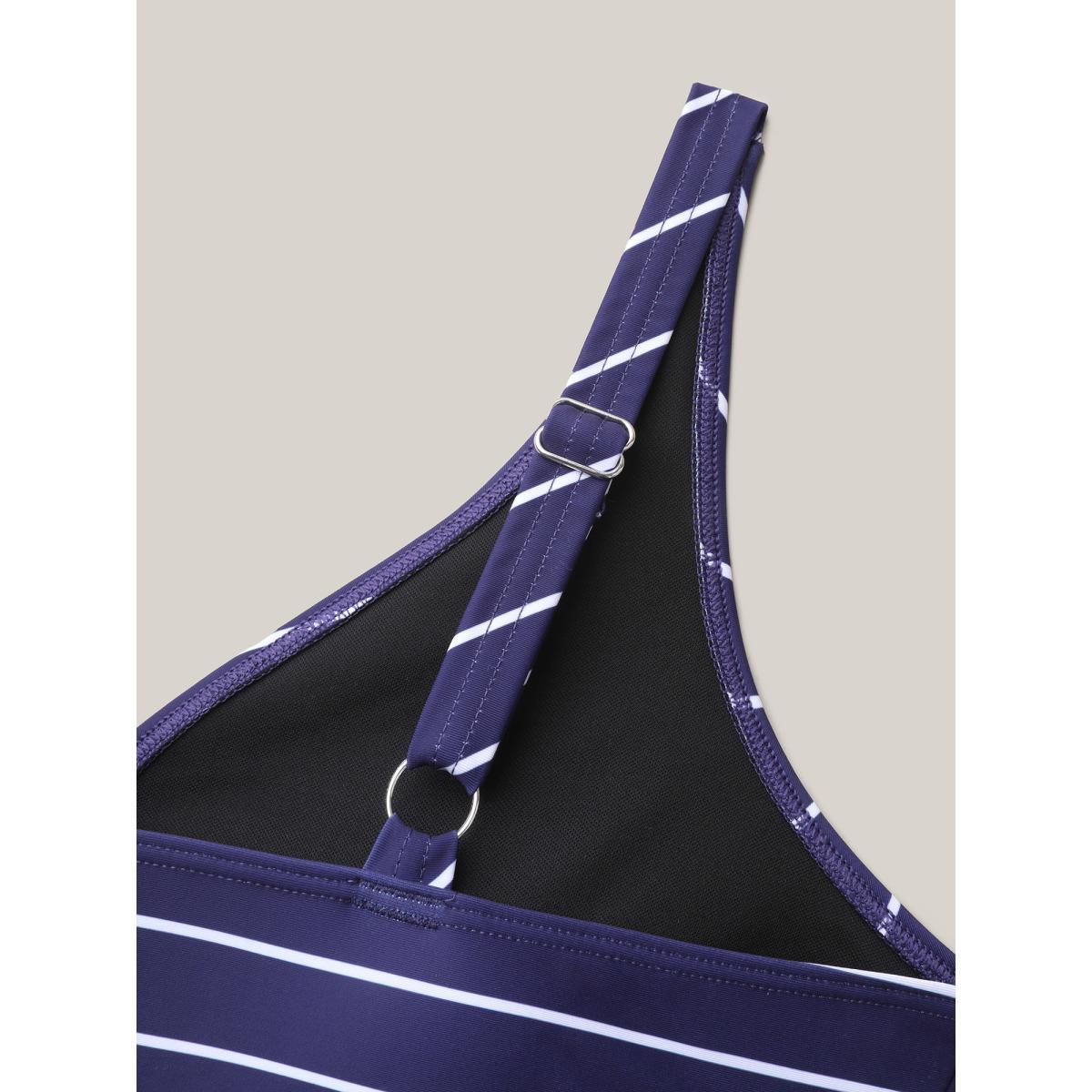 Plus Size Nautical Striped Print Front-Twist Swim Top Women's Swimwear Indigo Beach Twist High stretch Skinny V-neck Curve Swim Tops BloomChic 14-16/1X Product Image