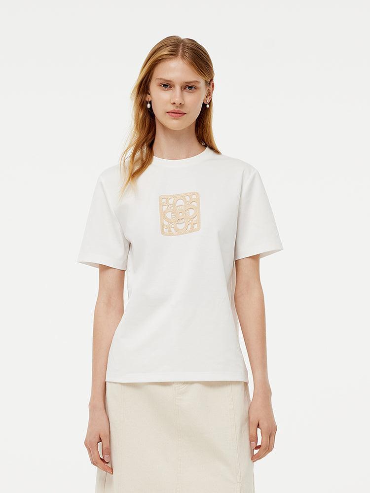100% Cotton Embroidered Women T-Shirt Product Image