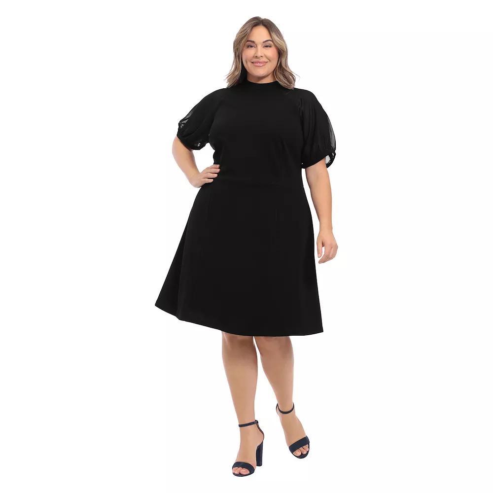 Plus Size London Times Mockneck Sheer Raglan Fit & Flare Dress, Women's, Size: 22 W, Black Product Image