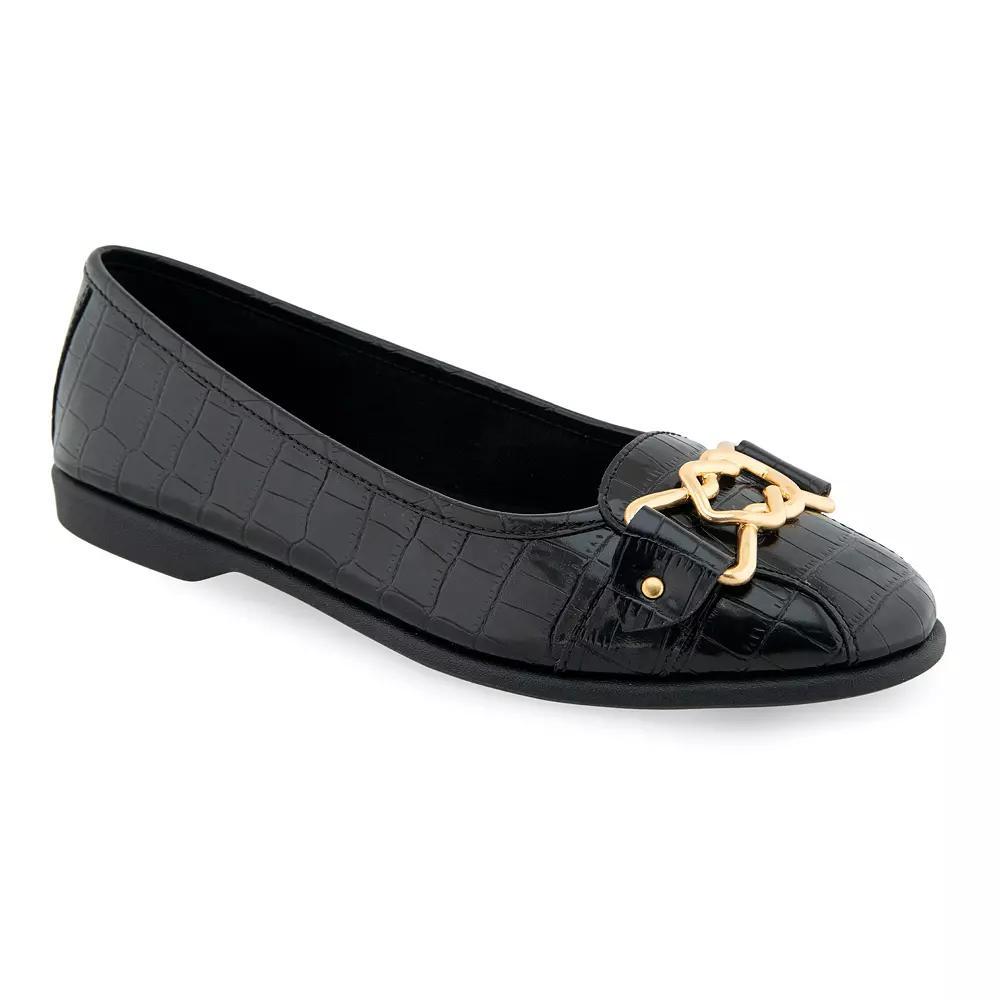 Aerosoles Bia Women's Leather Ballet Flats, Size: 9, Black Croco Faux Leath Product Image