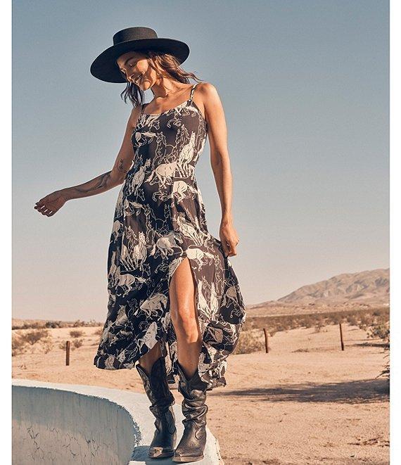 Wrangler® Retro® Western-Inspired Horses-Printed Front-Slit Long Dress Product Image