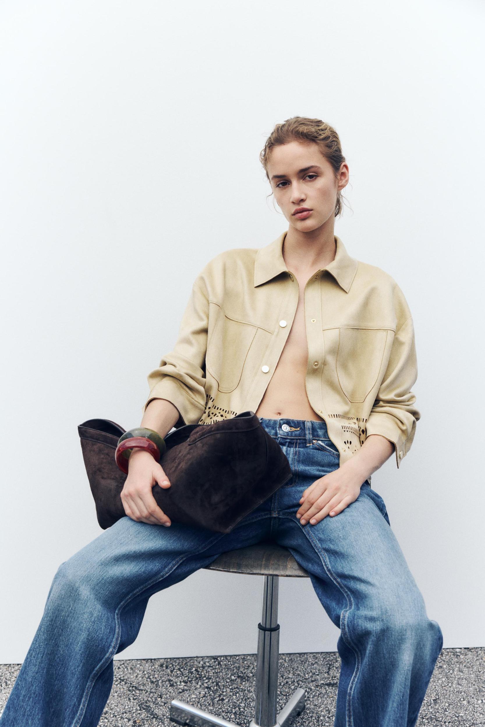 DIE-CUT FAUX SUEDE JACKET Product Image