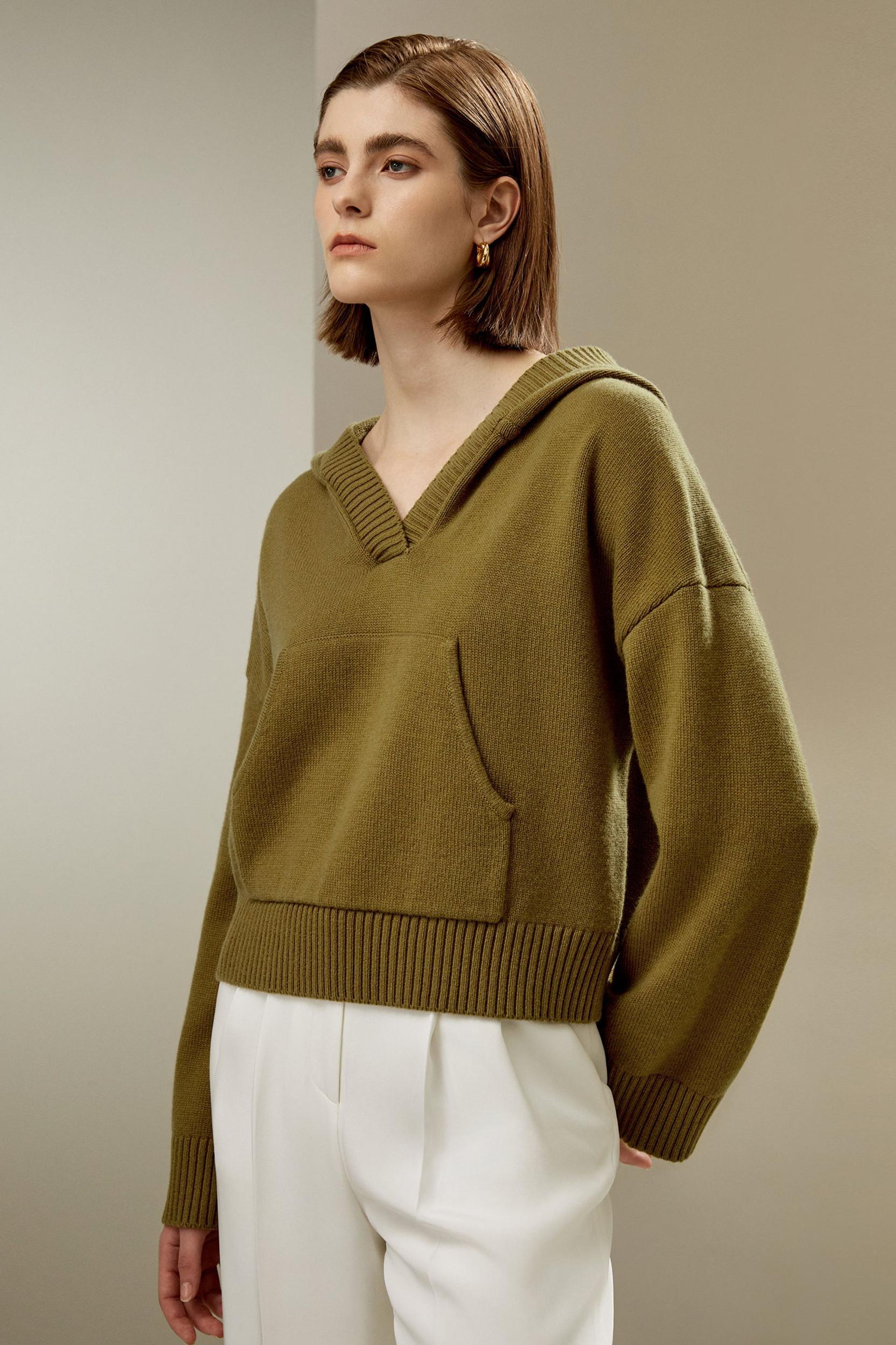 Cropped Wool-Cashmere Blend Hoodie Product Image