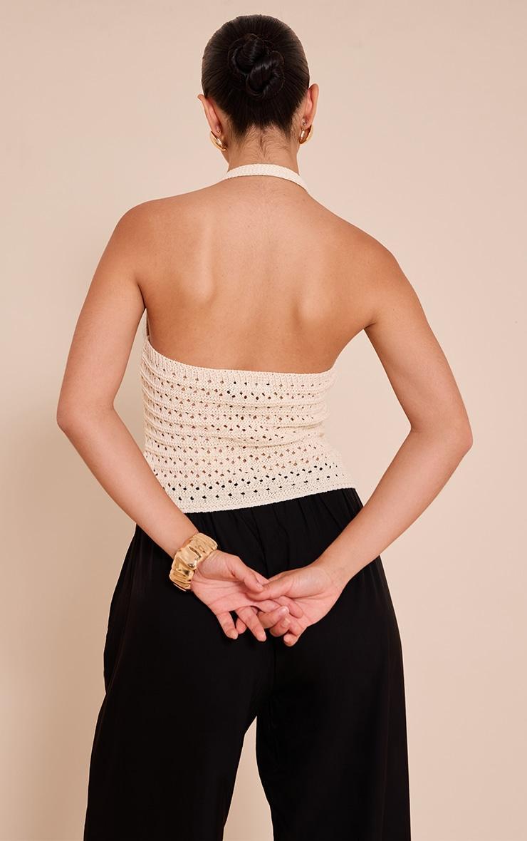 Cream Crochet Trim Detail Halter Top Product Image
