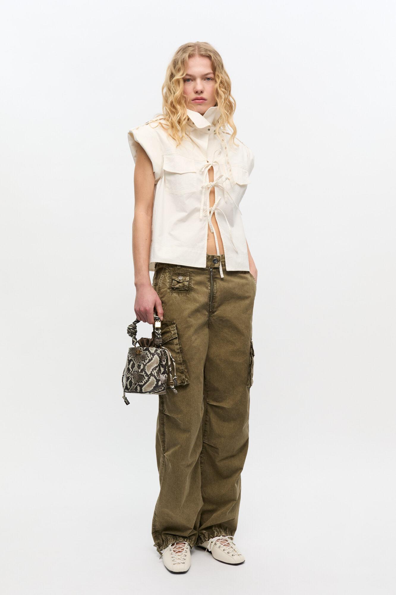 Green Washed Cotton Twill Pants Product Image