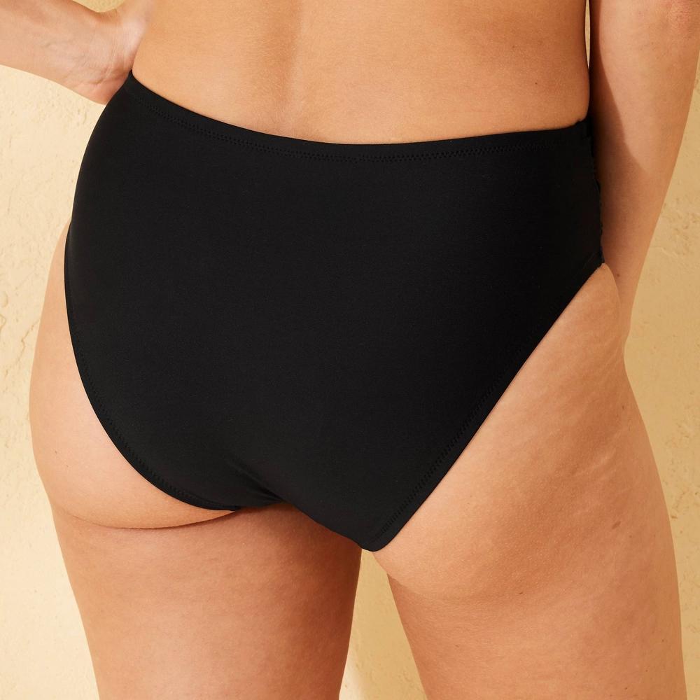 Womens Mid-Rise Shirred Waistband Bikini Bottom - Shade & Shore Black L: Solid Coverage, Pull-On Style Product Image