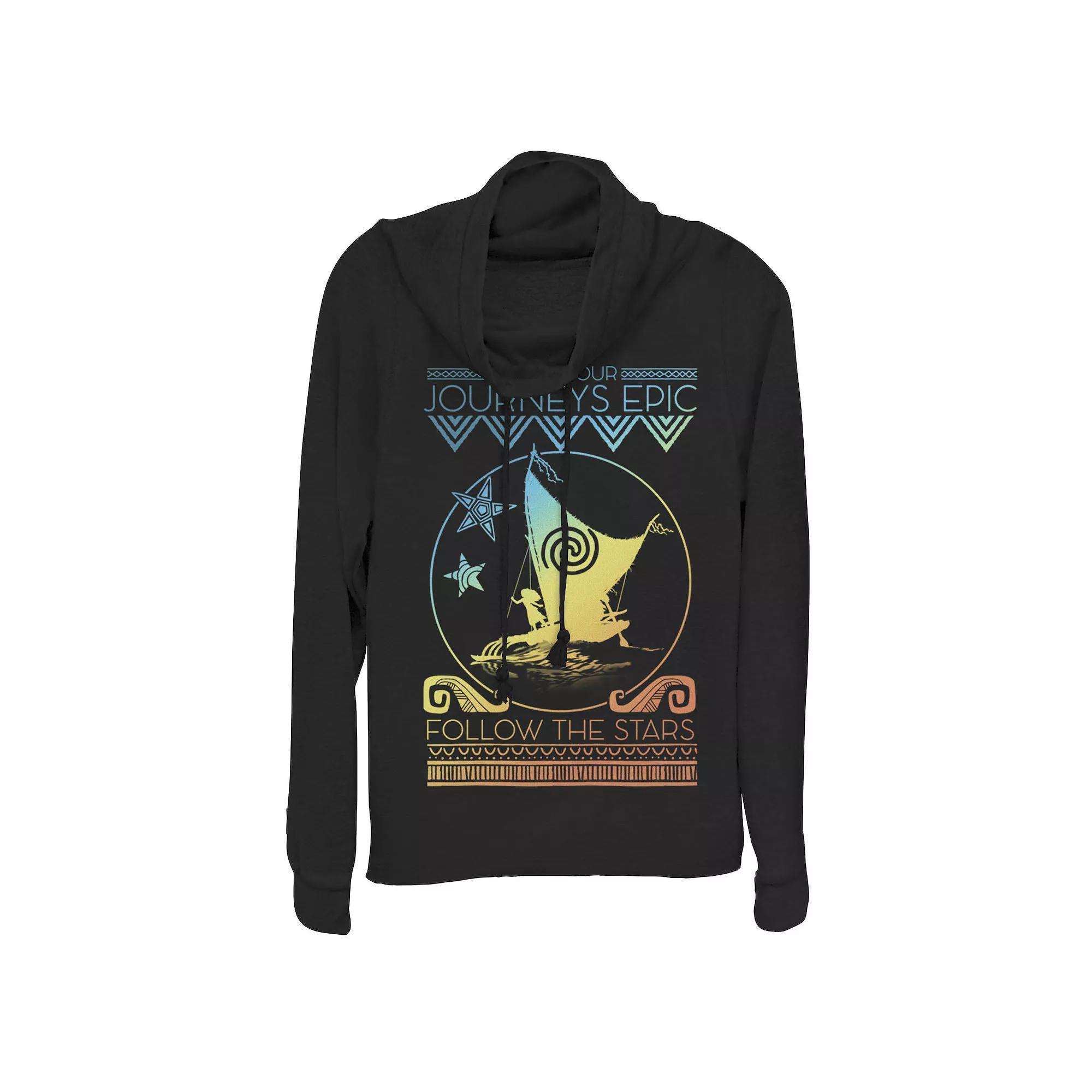 Disneys Moana Epic Journeys Juniors Cowlneck Graphic Lightweight Long Sleeve, Girls Blue Product Image