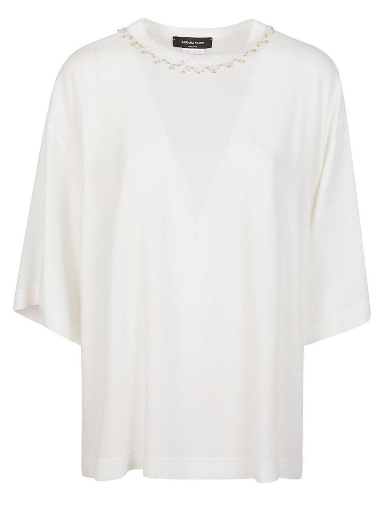 FABIANA FILIPPI Chiffon-crepe T-shirt In White Product Image