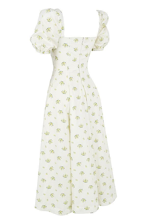 Tallulah Ivory Floral Puff Sleeve Midi Dress Product Image