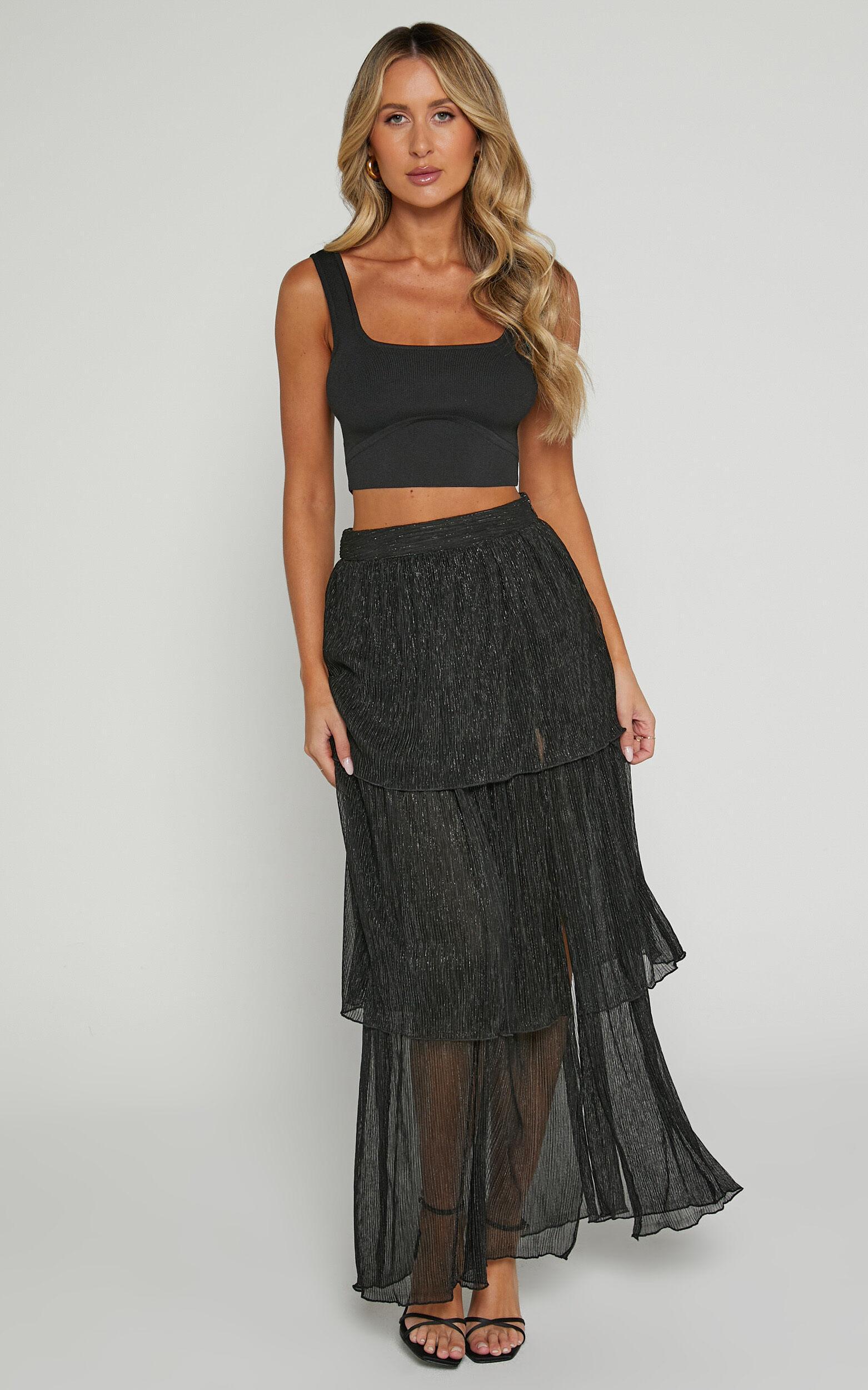 Daisy Maxi Skirt - High Waisted Thigh Split Skirt in Black Product Image