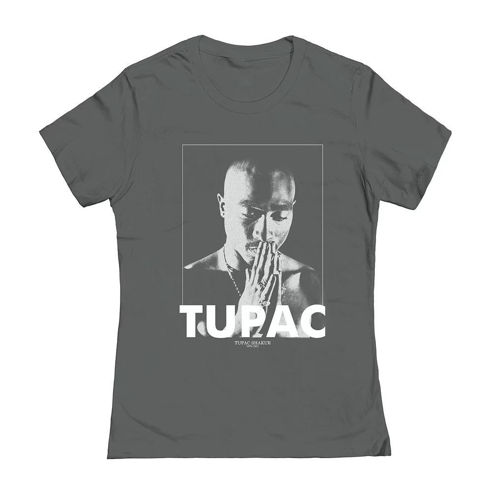 Juniors' Tupac Praying Hands Graphic Tee, Girl's, Size: Medium, Grey Product Image