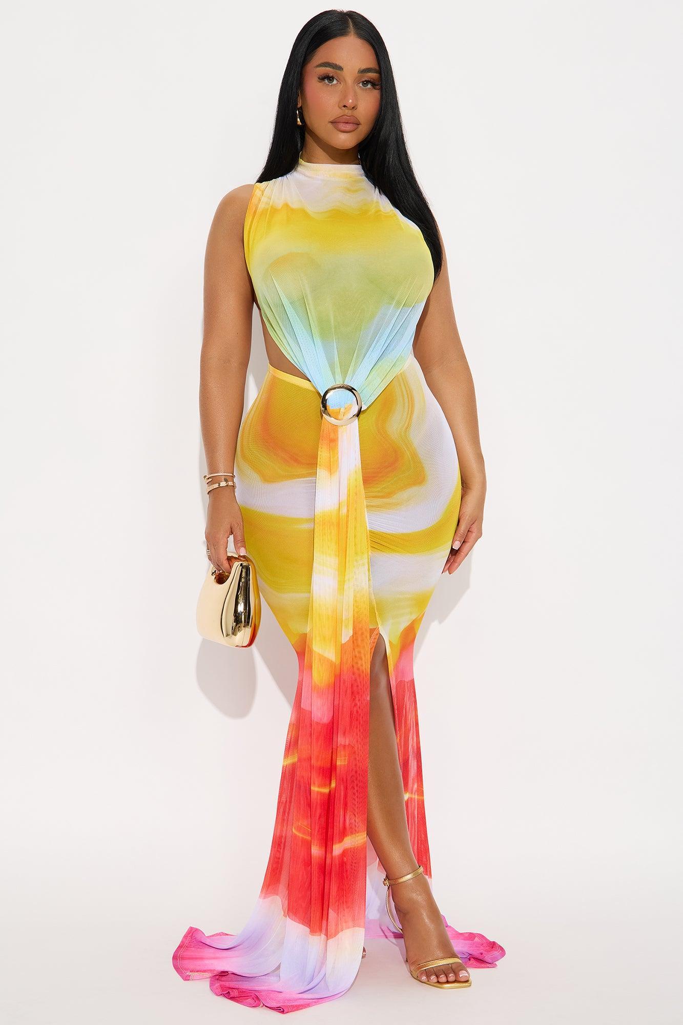On The Wild Side Draped Maxi Dress - Yellow/combo Product Image