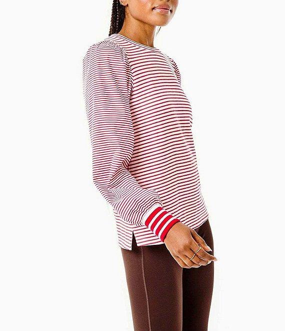 Addison Bay Penny Knit Stripe Crew Neck Long Puffed Poplin Sleeve Pullover Sweatshirt Product Image