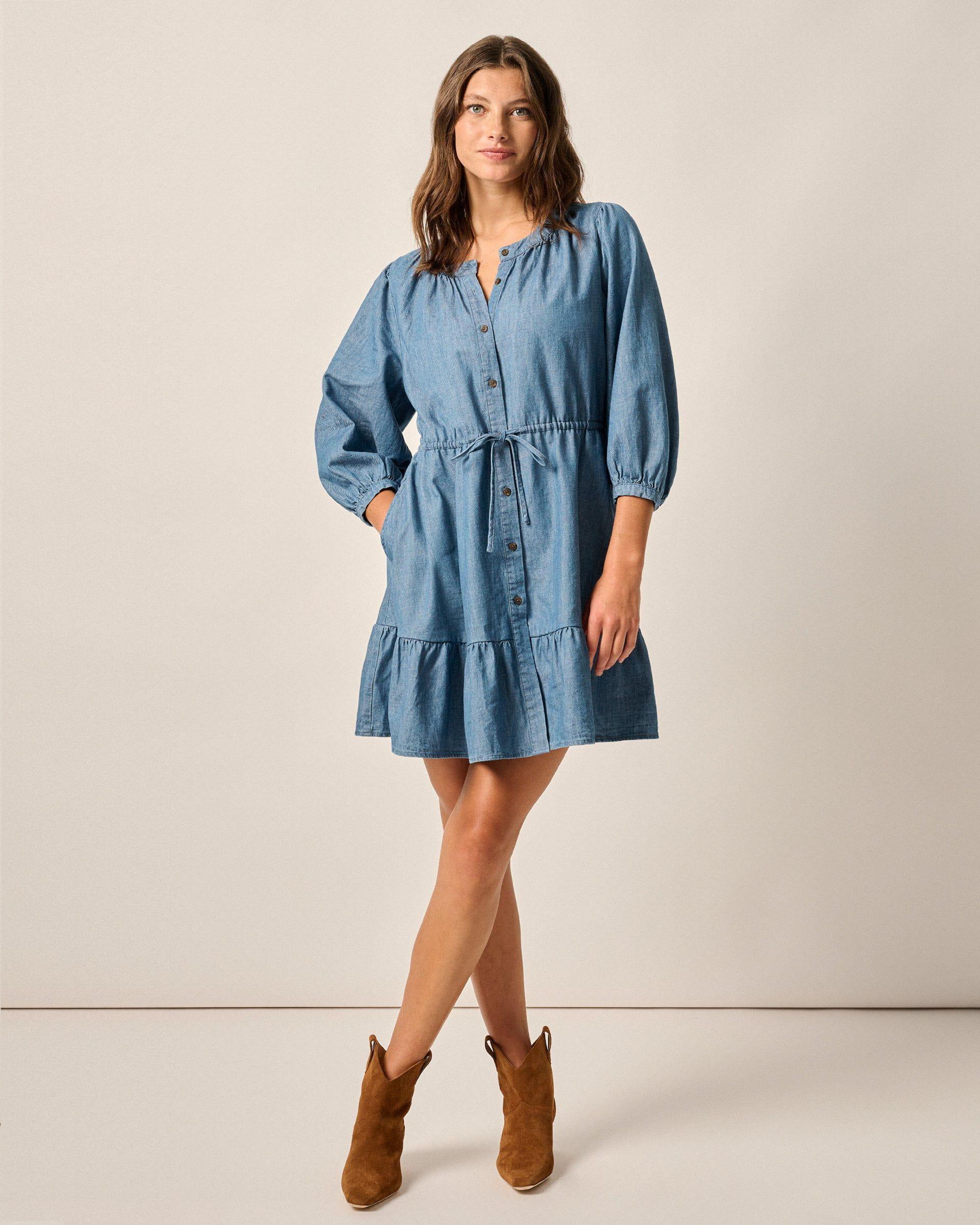 Becca Tiered Chambray Mini Dress Female Product Image