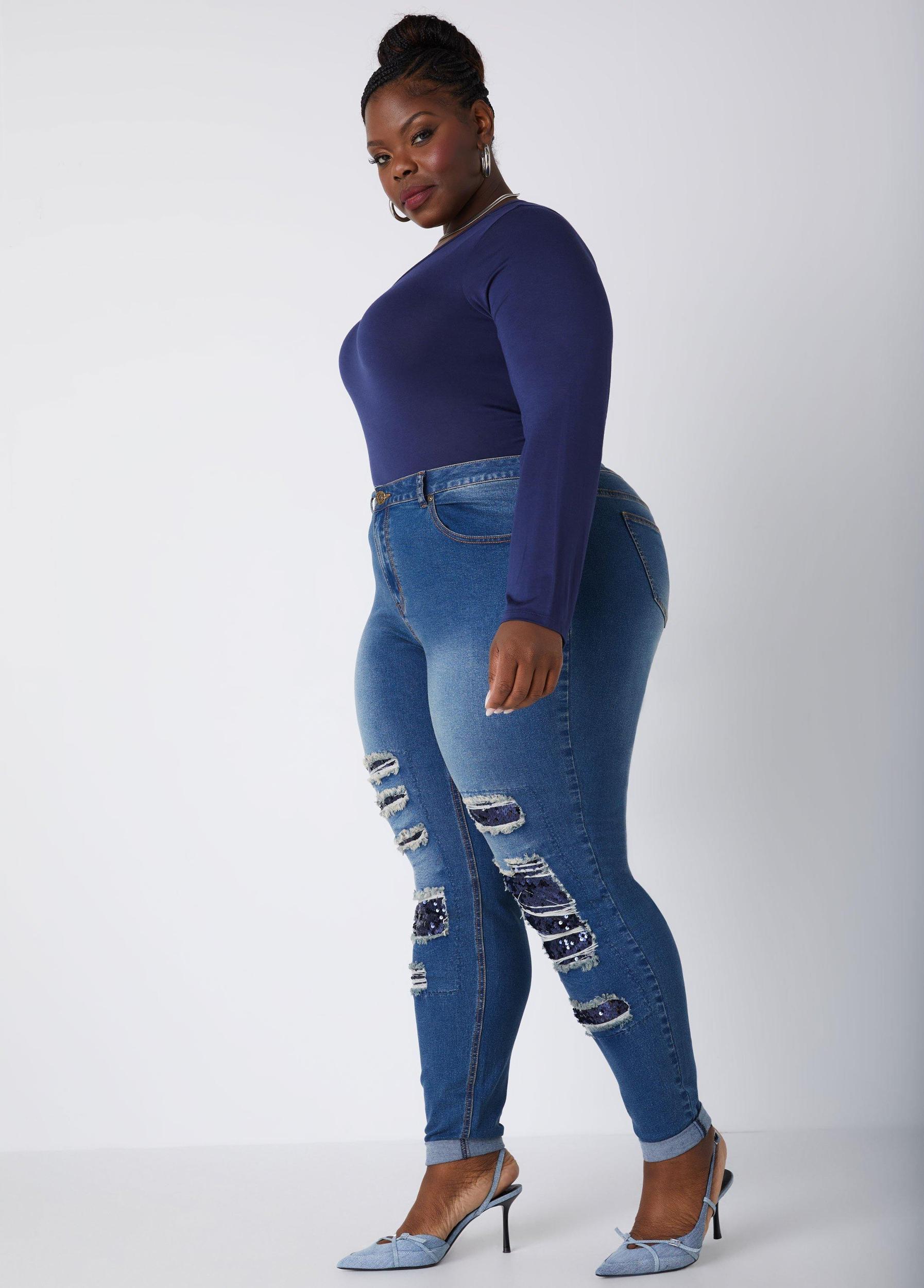 Sequined High Rise Skinny Jeans Product Image
