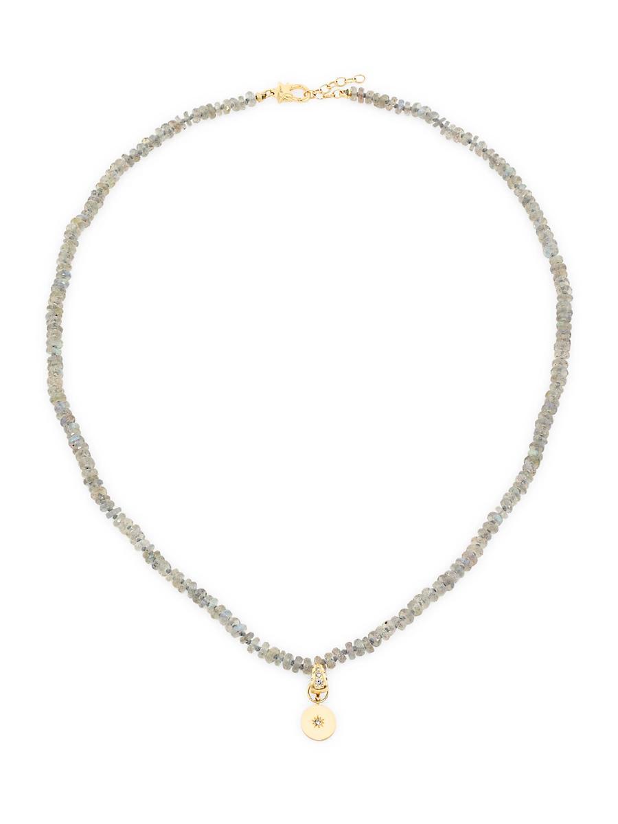 Womens Beads 14K Yellow Gold, Labradorite & 0.072 TCW Diamond Moon Phase Pendant Necklace Product Image