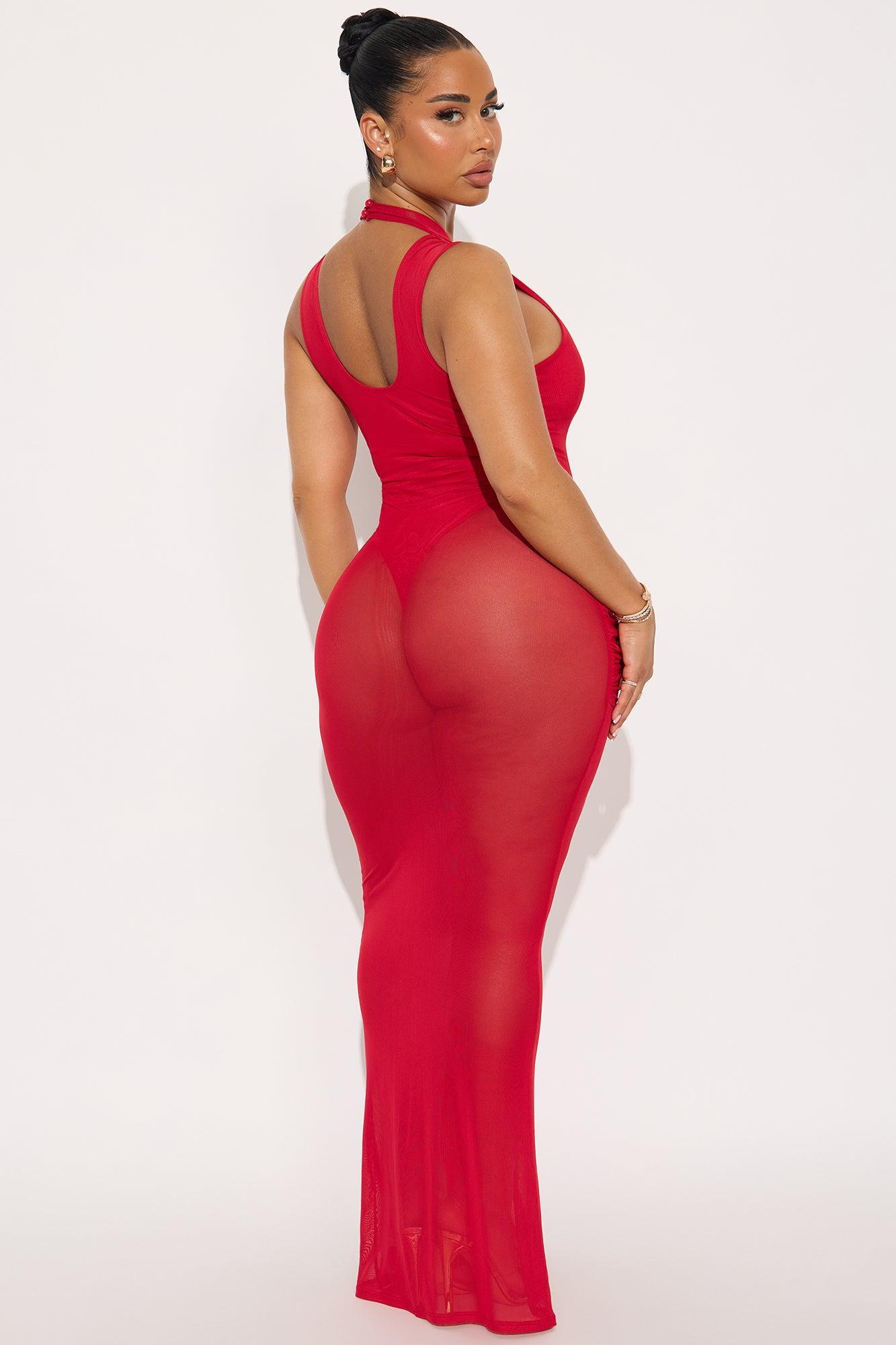 On Your Mind Mesh Maxi Dress - Red Product Image