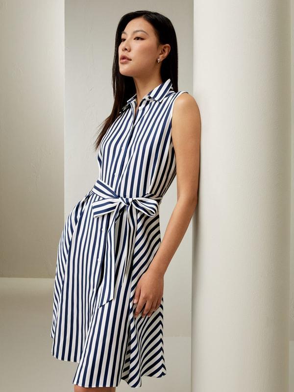 Silk Striped Sleeveless Dress Product Image