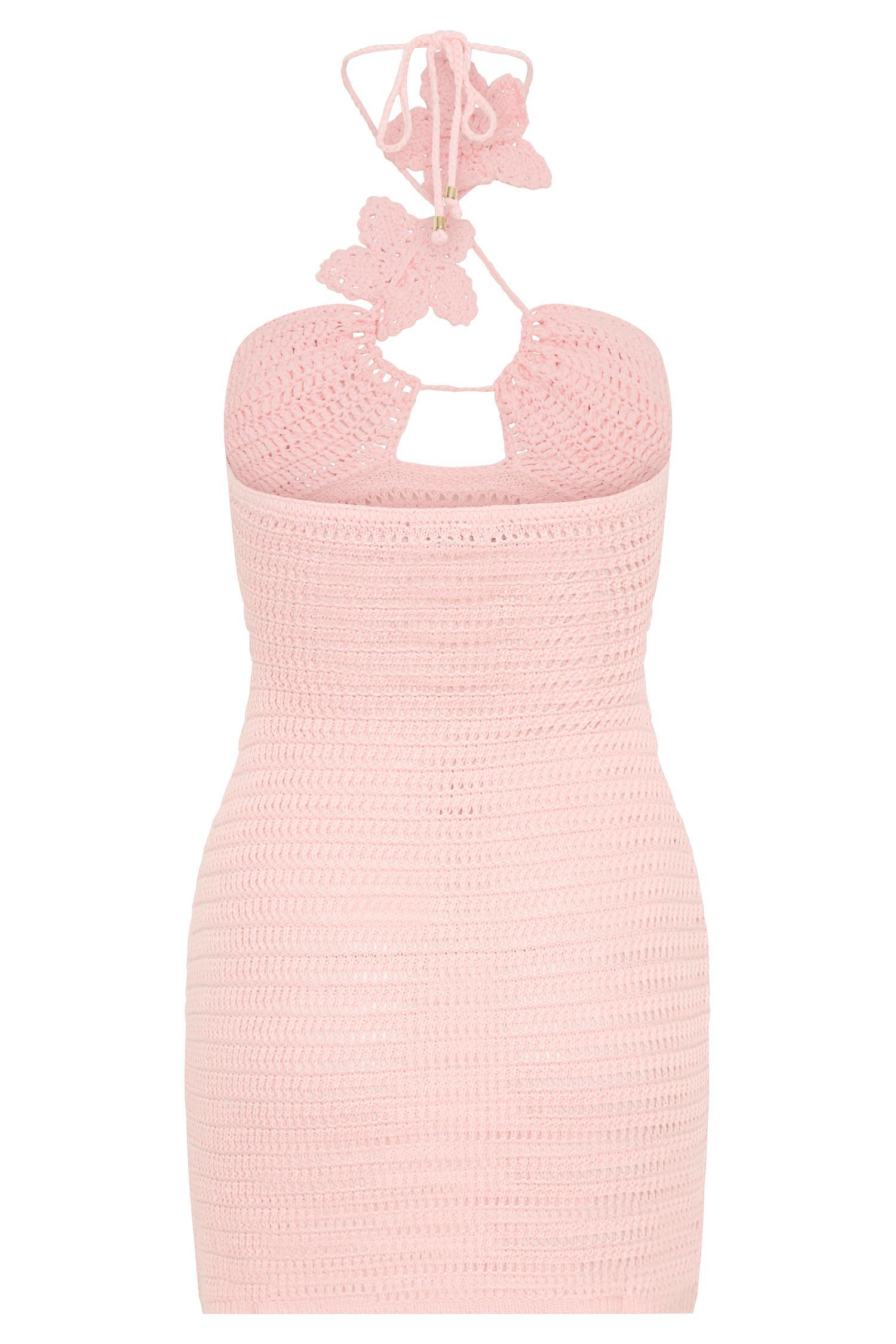 Kyla Floral Crochet Mini Dress - Pink Product Image