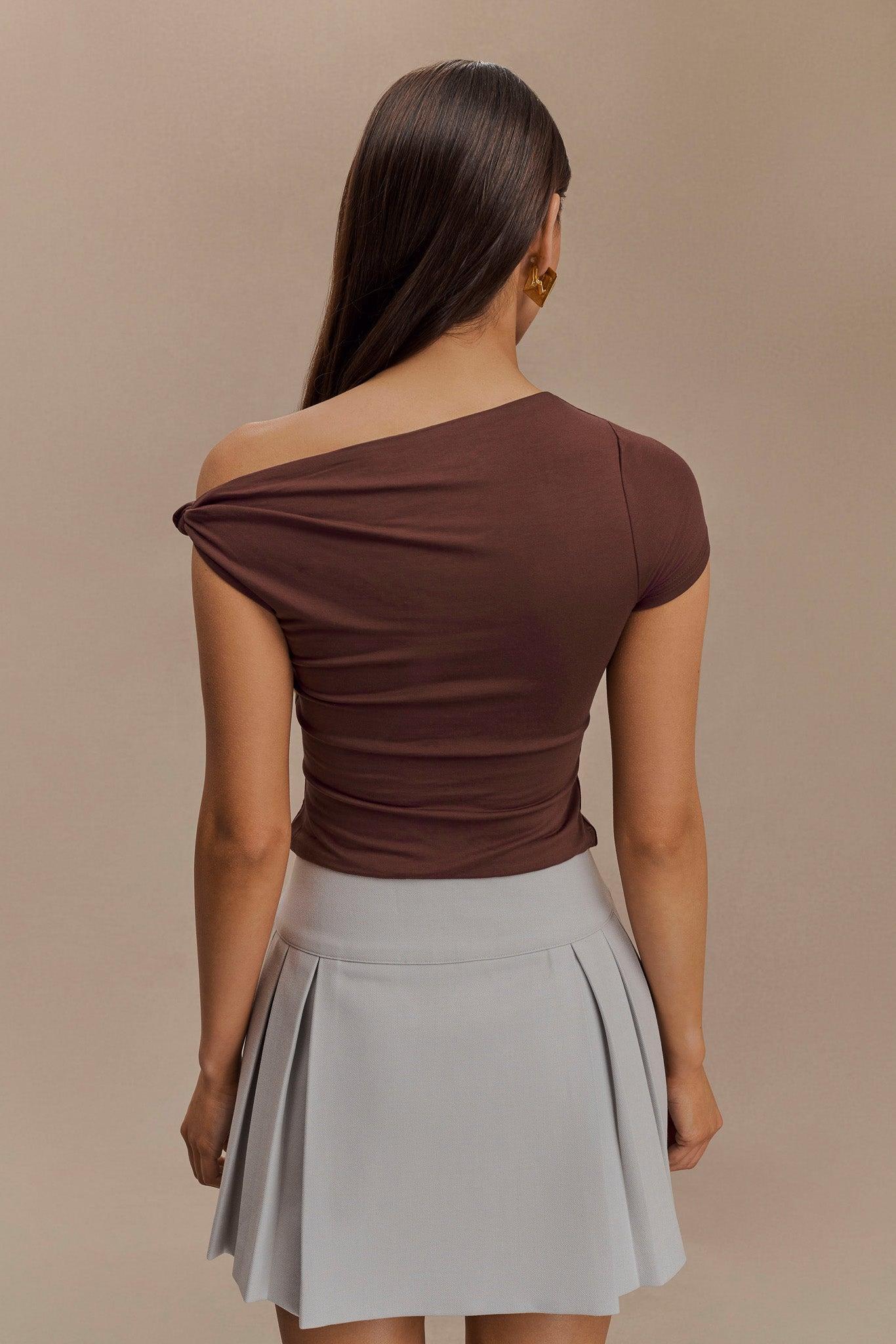 Betty Short Sleeve Modal Top With Knot Shoulder - Mahogany Product Image