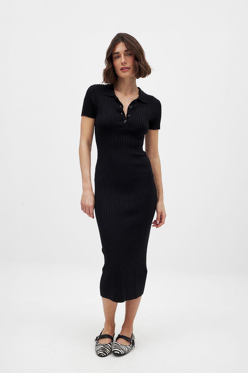 Knitted Short Sleeve Button Dress Product Image