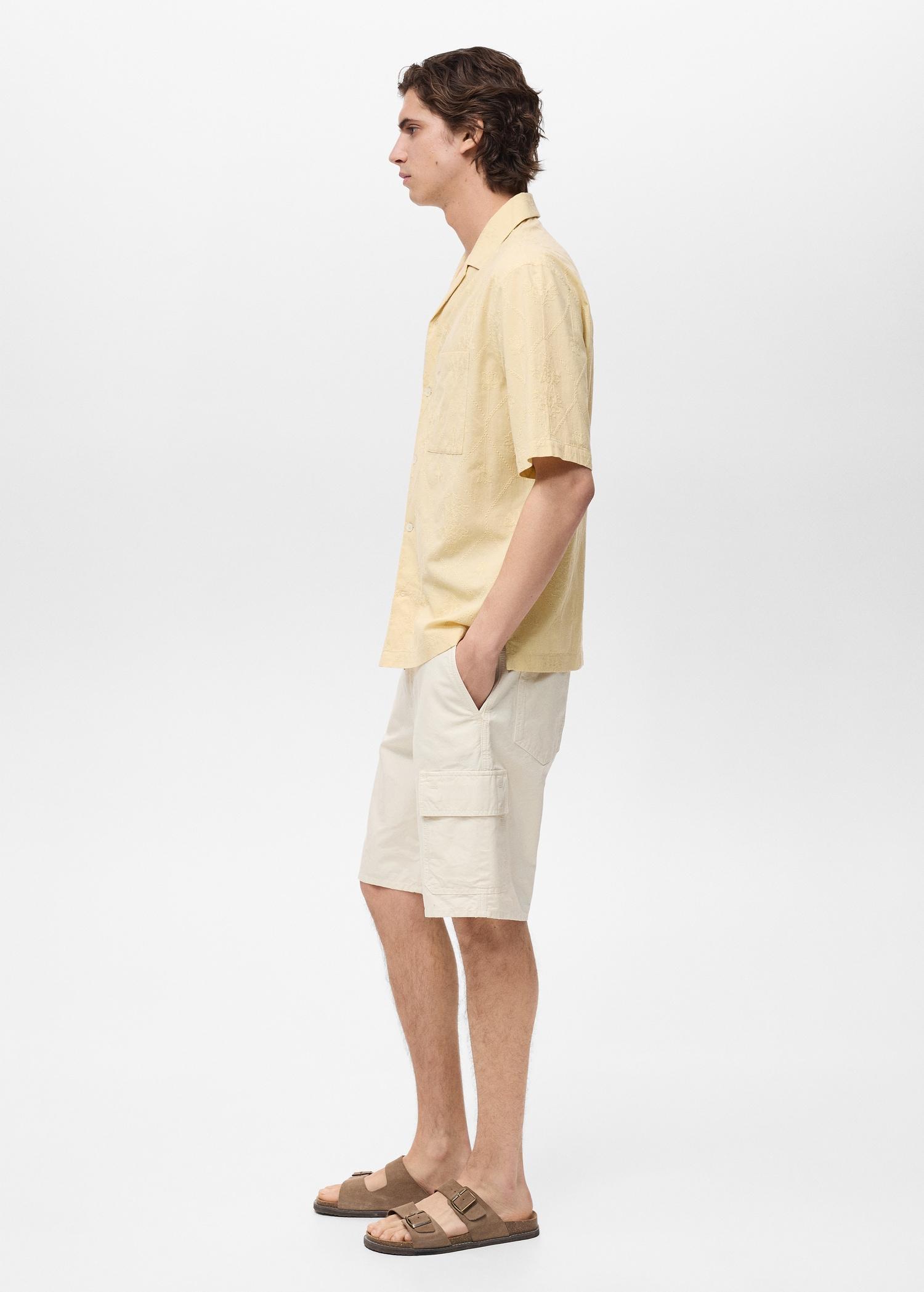 Shirt with embroidered bowling collar - Men | MANGO USA Product Image
