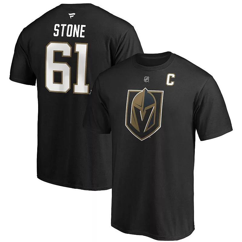 Men's Fanatics Branded Mark Stone Black Vegas Golden Knights Authentic Stack Player Name & Number Captain Patch T-Shirt, Size: 4XL, Lvk Black Product Image