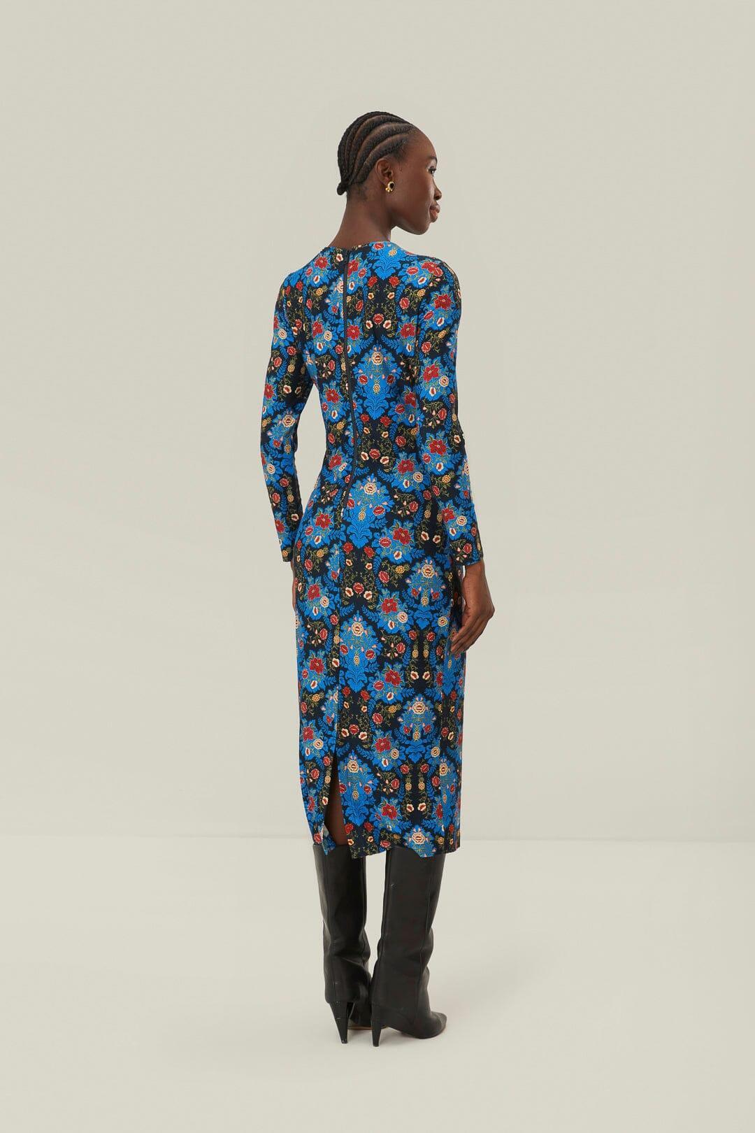 Blue Arabesque Floral Jersey LENZING ECOVERO Midi Dress, ARABESQUE FLORAL BLUE / XL Product Image