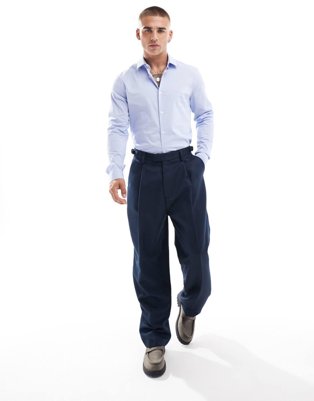 ASOS DESIGN slim shirt in blue check Product Image