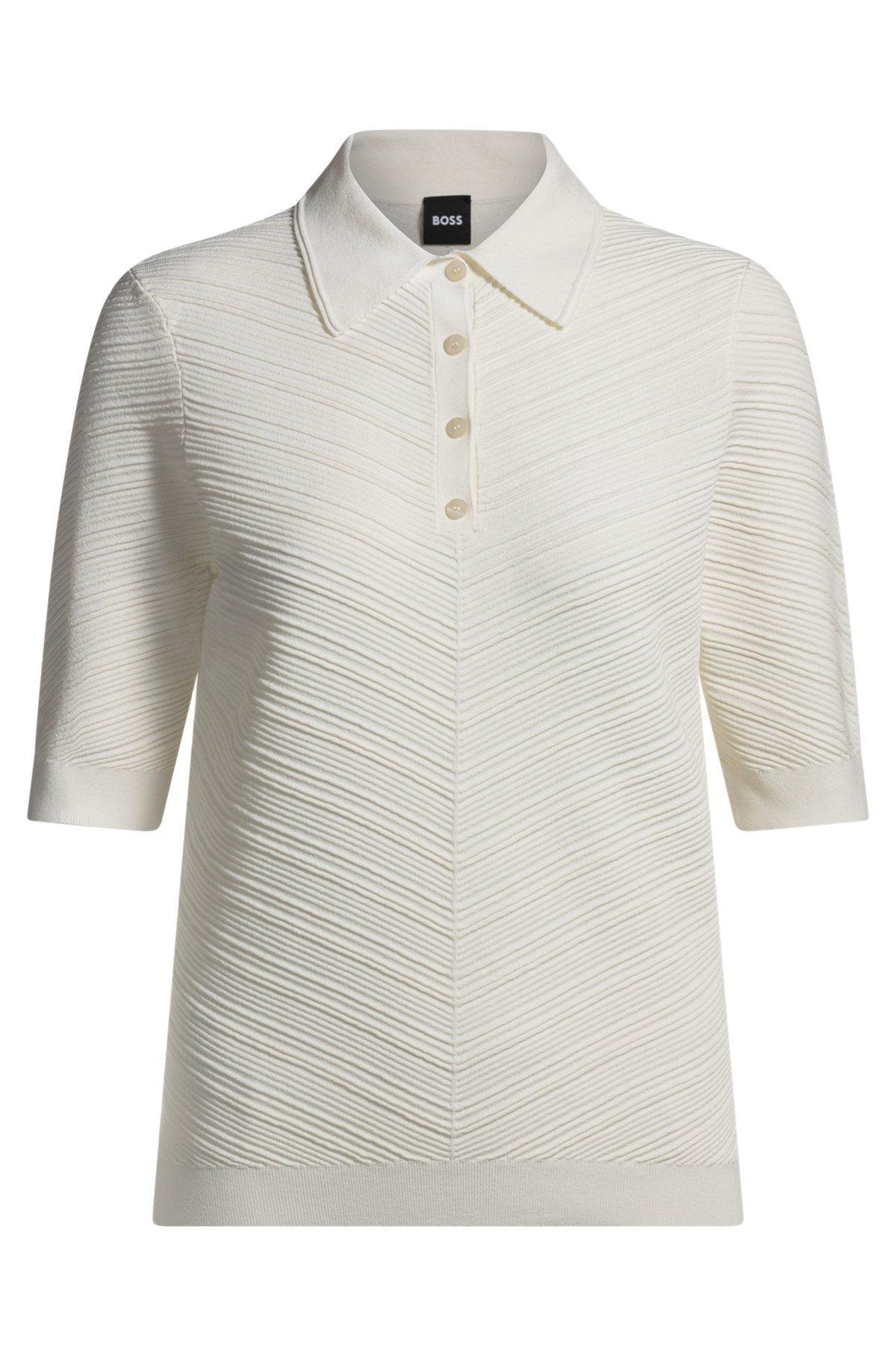 BOSS - Structured sweater with polo collar - White Product Image