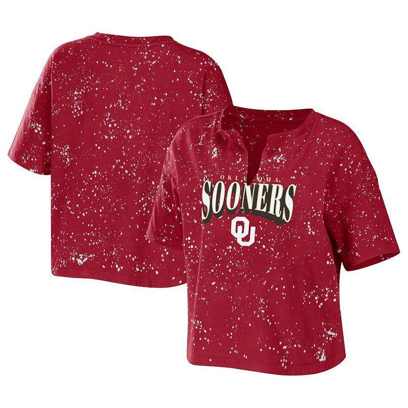 Women's WEAR by Erin Andrews Cardinal USC Trojans Bleach Wash Splatter Cropped Notch Neck T-Shirt, Size: XL, Red Product Image