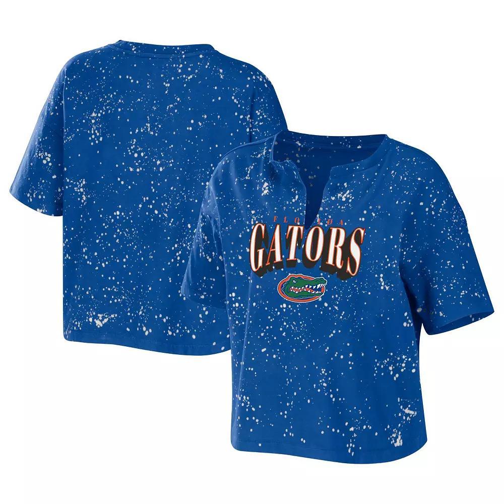 Women's WEAR by Erin Andrews Navy West Virginia Mountaineers Bleach Wash Splatter Notch Neck T-Shirt, Size: Medium, Blue Product Image