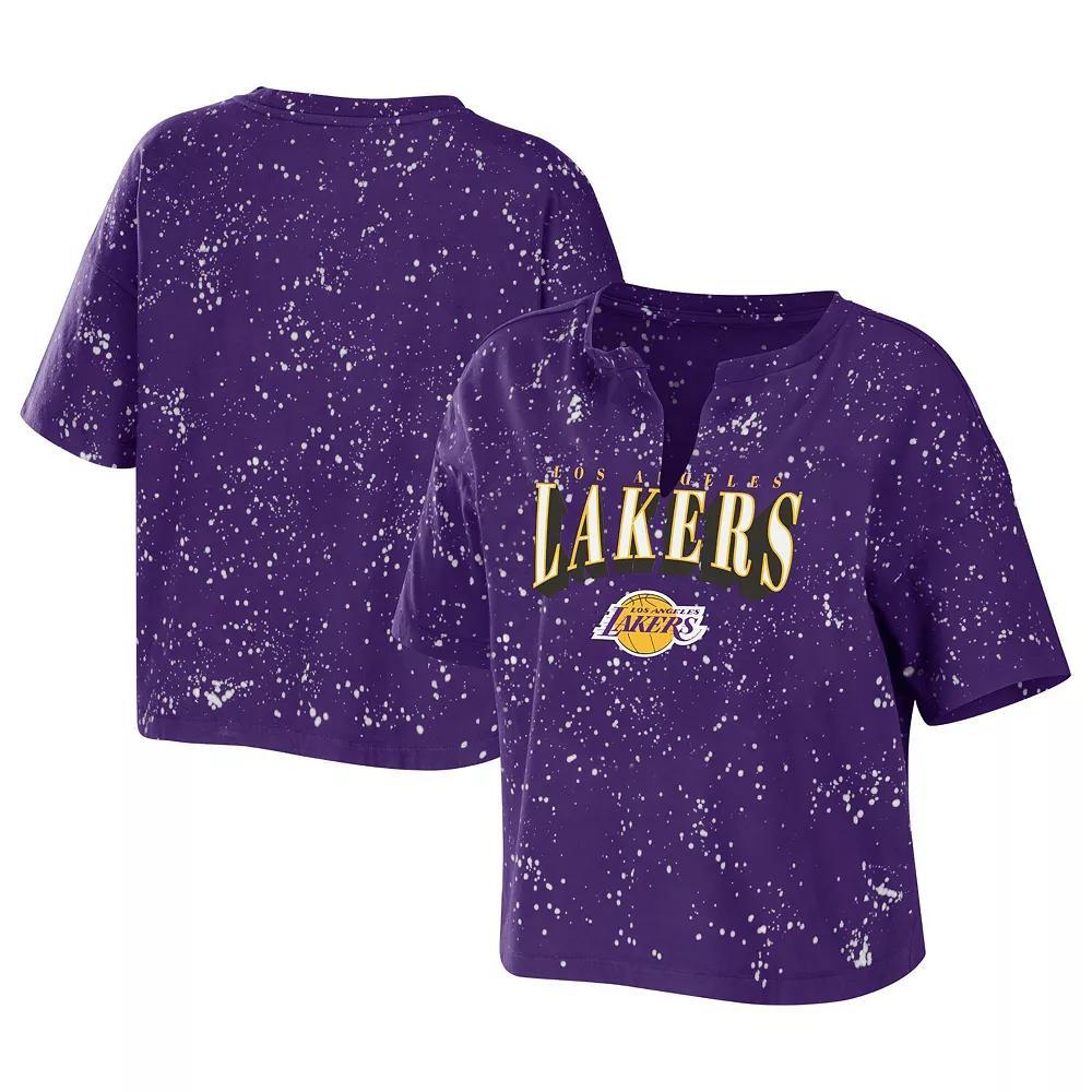Women's WEAR by Erin Andrews Purple LSU Tigers Bleach Wash Splatter Notch Neck T-Shirt, Size: 2XL Product Image
