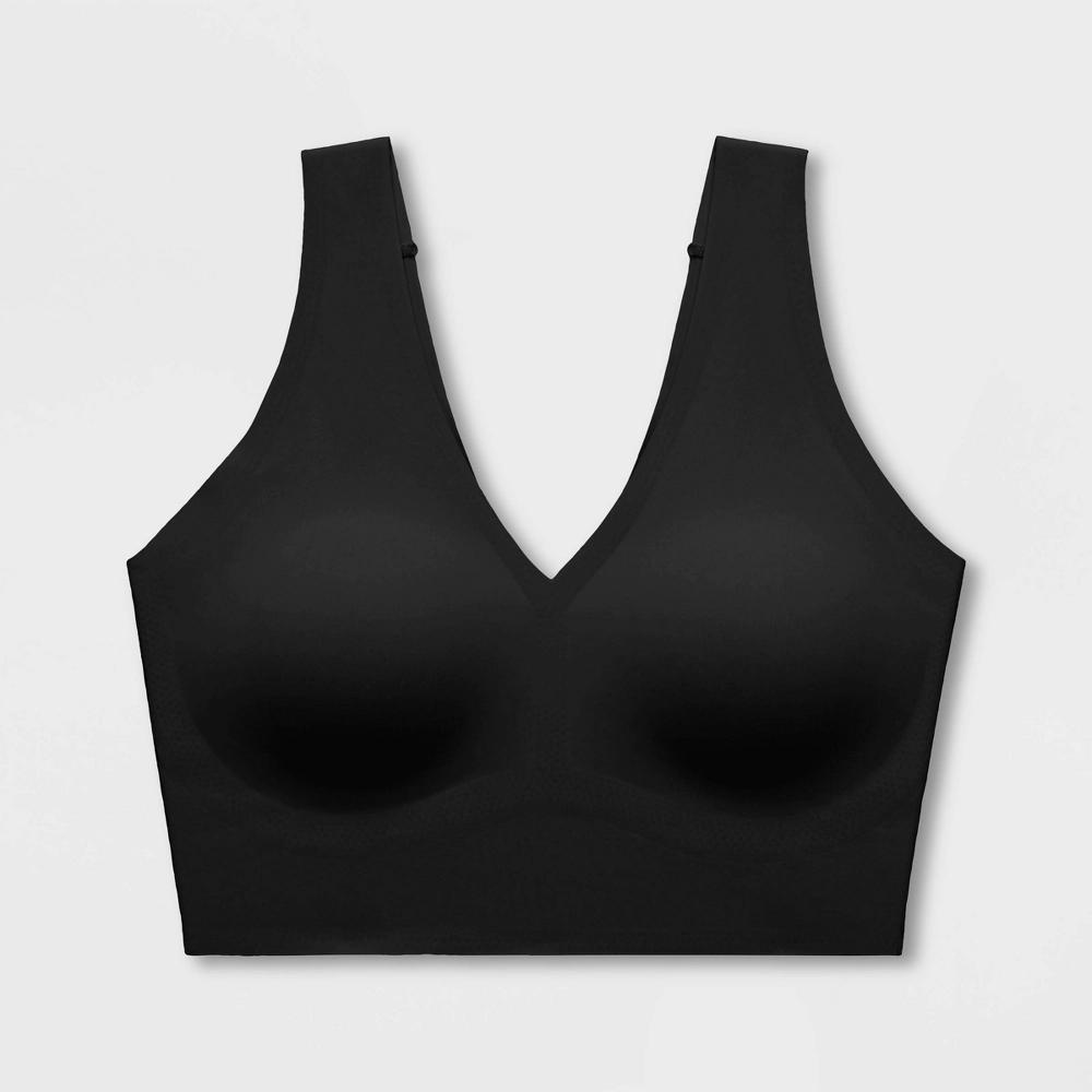 True & Co. True Everybody Women's V Neck Bra - Black S: Seamless, Wireless, Light Support, Removable Padding, Wide Straps Product Image