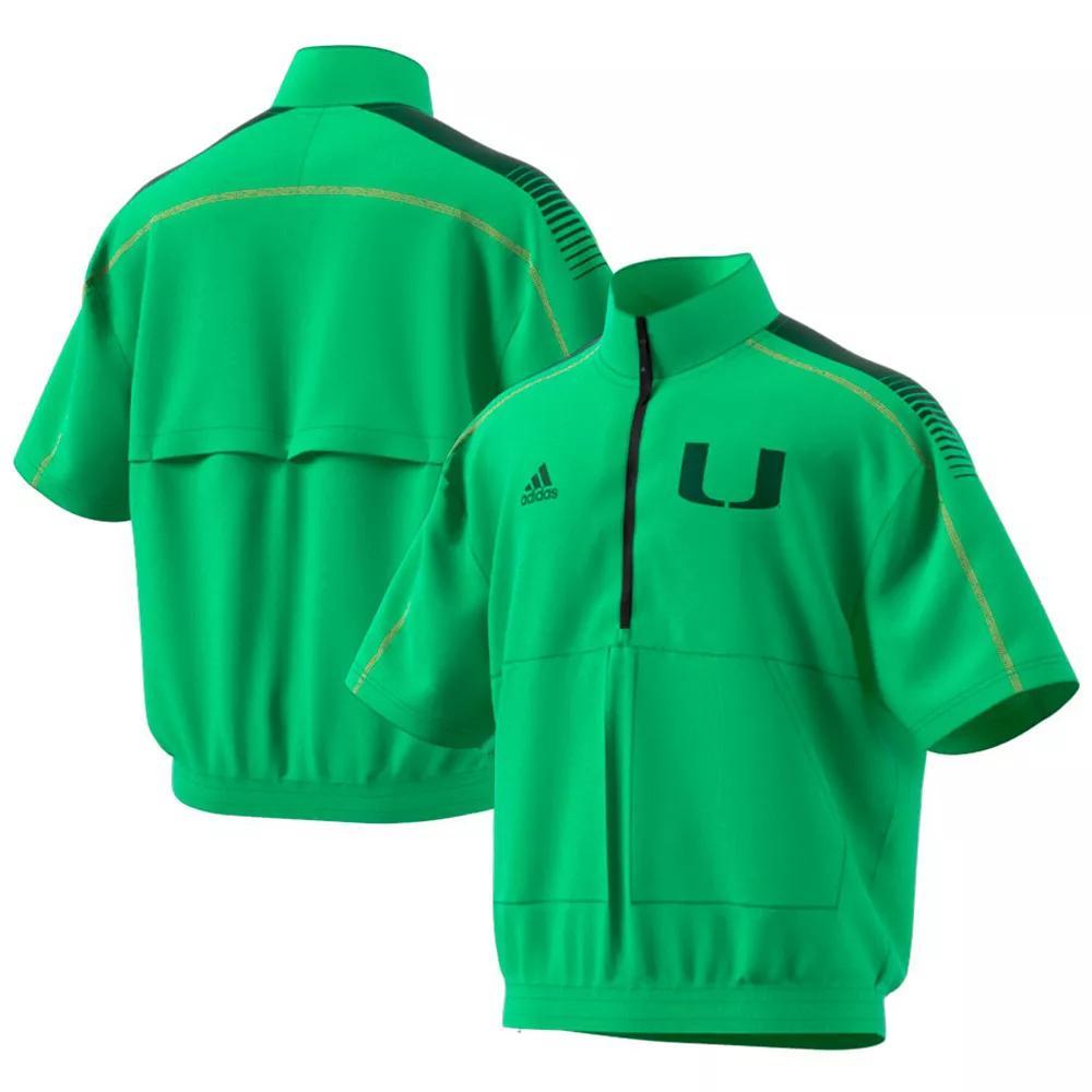 Men's adidas Green Miami Hurricanes Miami Nights Strategy Half-Zip Short Sleeve Jacket, Size: 2XL Product Image