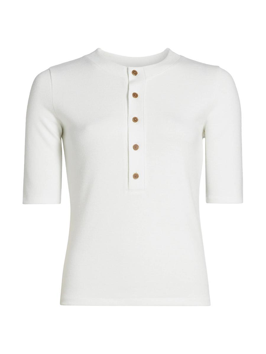 Womens Three-Quarter-Sleeve Henley Top Product Image
