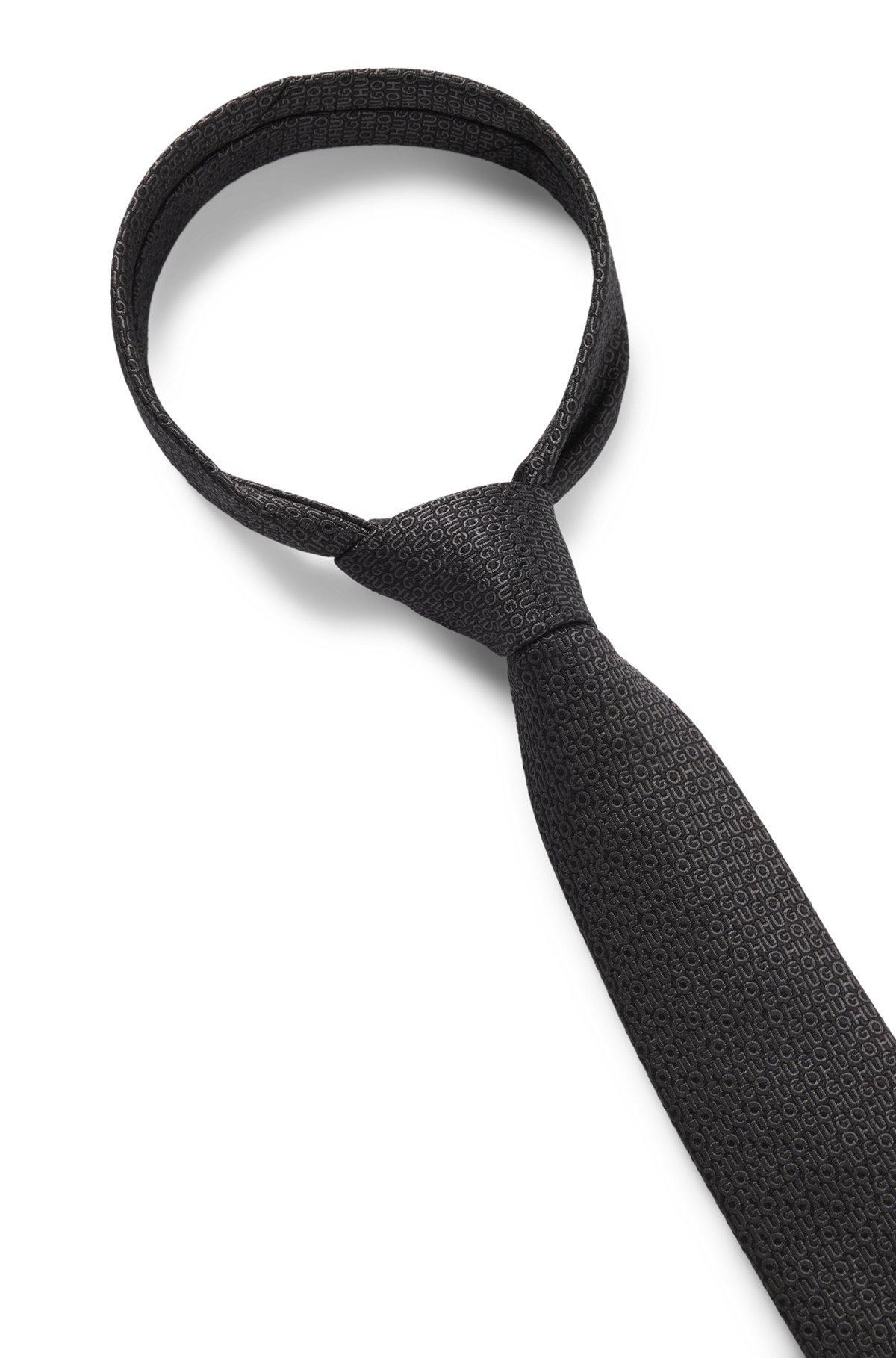 HUGO - Logo-jacquard tie in silk - Black Product Image