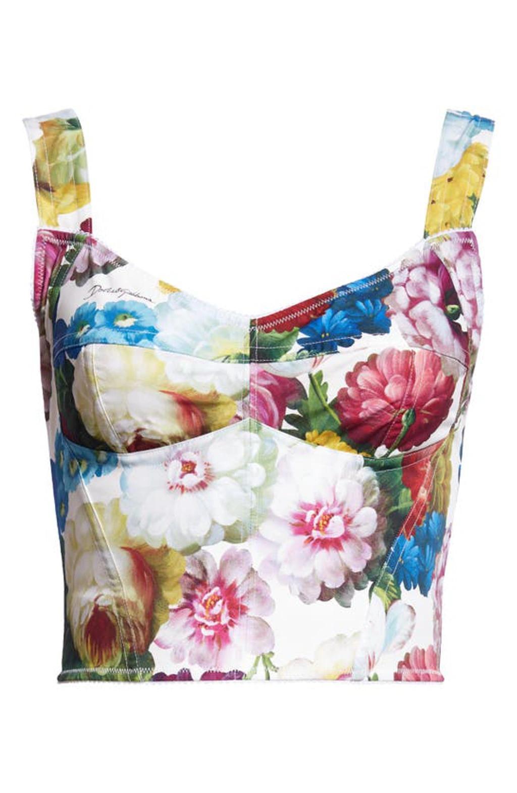 DOLCE & GABBANA White Polka Silk Corset Bustier Top In Multicolor Product Image